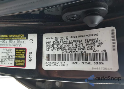 2009 Toyota Corolla S from USA, damaged, VIN 1NXBU40E39Z012290